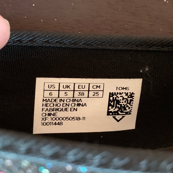 TOMS Youth Slip on Alpargata Black Glitter Shoes - Picture 8 of 11